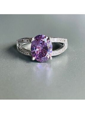 Lavender Cubic Zirconia /Faux Amethyst & White CZ Double Band Sterling S…